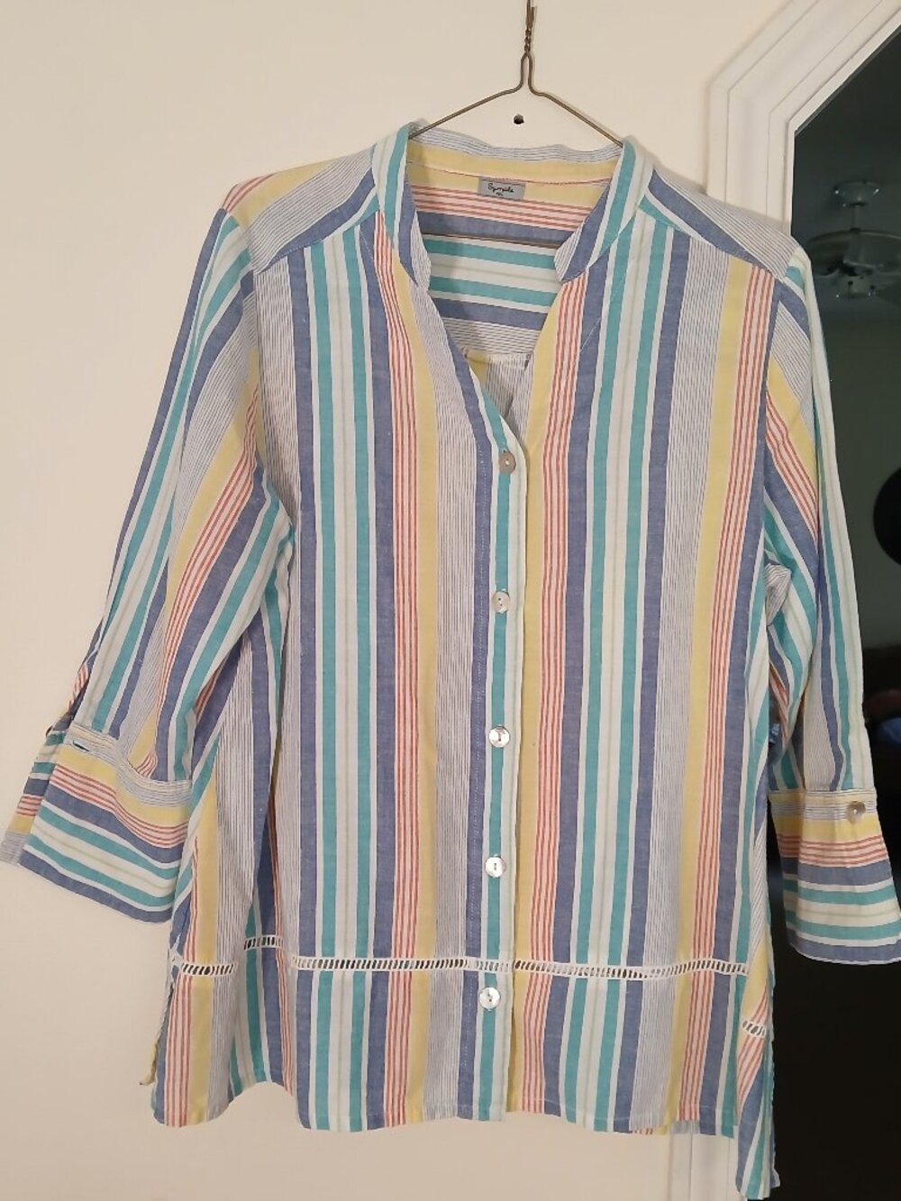 Symple NYC linen blend rainbow stripe blouse - size removed but fits like sm/med